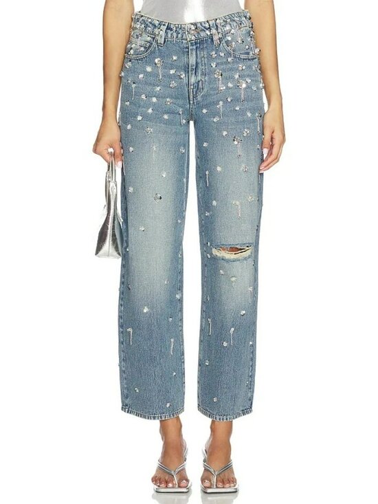 Simkhai Denim - NEW Simkhai $695 Zealand Jeans Hollywood Blue Crystal Embellished Sequin Bling